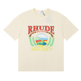 Rhude Sunset Beach Print Short Sleeve Unisex High Stree Cotton T-shirt
