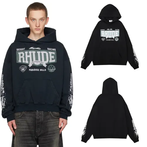 Rhude Retro Arm Print Cotton Pullover Hoodies Unisex Casual Sweatshirt