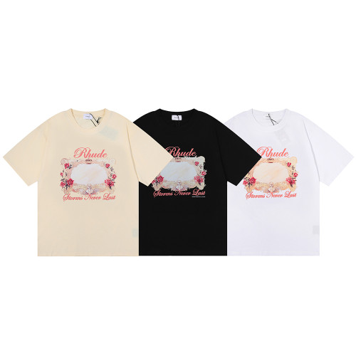 Rhude Rose Magic Mirror Print Short Sleeve Couple Cotton Loose T-shirt