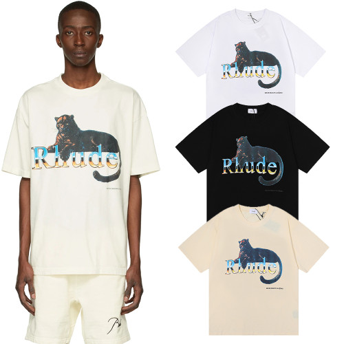 Rhude Leopard Print T-shirt Unisex Fashion Cotton Short Sleeve