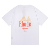 Rhude Manaco Sailboat Print Short Sleeve Unisex Cotton Loose T-shirt