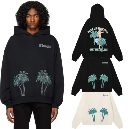Rhude Coconut Beach Beauty Print Hoodies Unisex Casual Pullover Sweatshirt