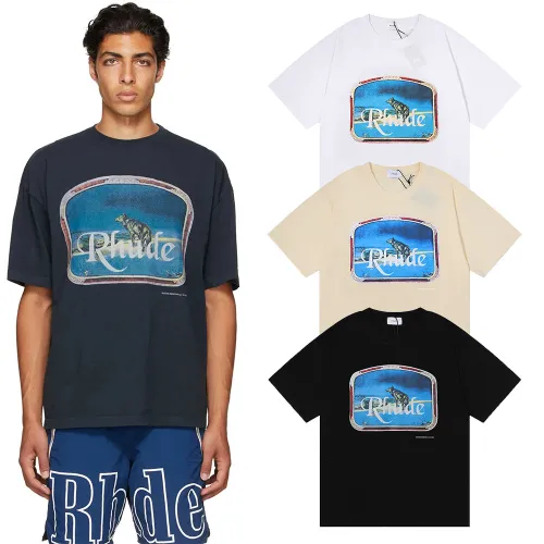 Rhude Lone Wold Print T-shirt Unisex High Street Cotton Short Sleeve