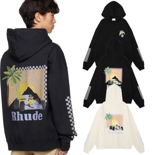 Rhude Coconut Racing Print Hoodies Unisex Casual Pullover Sweatshirt
