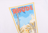 Rhude Stamp Clock Coconut Tree Print T-shirt Unisex Cotton Loose Short Sleeve