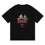 Rhude Manaco Sailboat Print Short Sleeve Unisex Cotton Loose T-shirt
