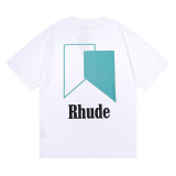 Rhude Track Logo Print Short Sleeve Couple Cotton Loose T-shirt