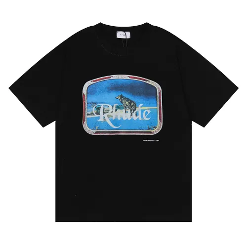 Rhude Lone Wold Print T-shirt Unisex High Street Cotton Short Sleeve