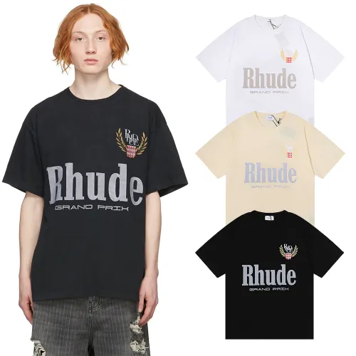 Rhude Classic Logo Print T-shirt Unisex Loose Cotton Short Sleeve