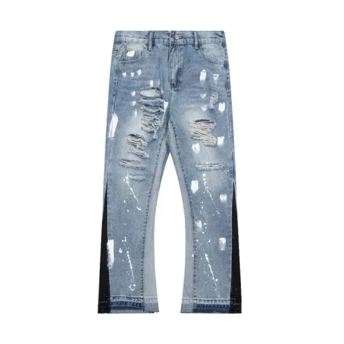 Gallery Dept High Street Contrast Color Splicing Broken Holes Casual Jeans