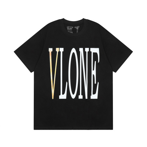 Vlone Unisex Multicolor Letter Print Cotton T-shirt Classic Loose Short Sleeve