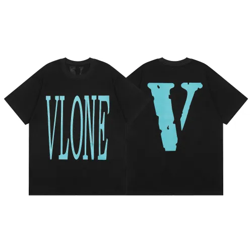 Vlone New Fashion Letter Print Cotton T-shirt Unisex Street Oversized Short Sleee