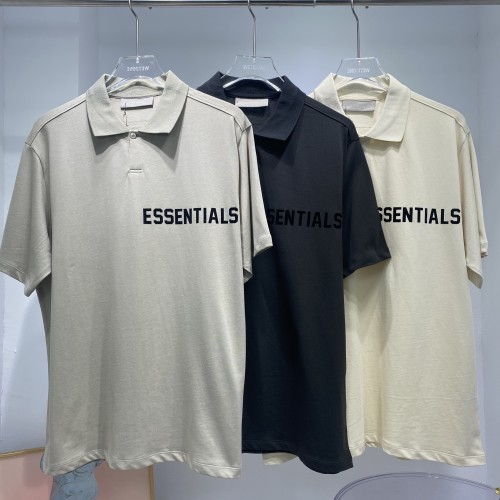 Fear of God Classic Flocking Letter Logo Lapel Collar Polo Shirt Casual Cotton Short Sleeve
