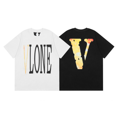 Vlone Unisex Multicolor Letter Print Cotton T-shirt Classic Loose Short Sleeve