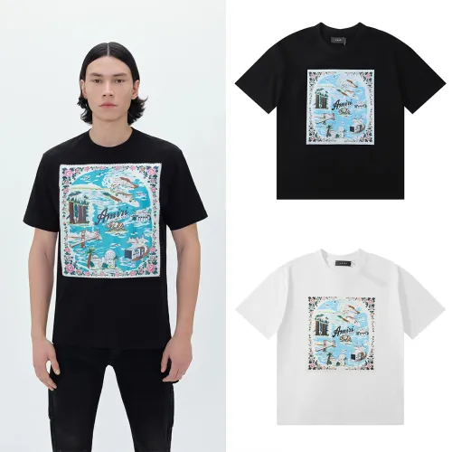 Amiri High Street California Hawaiian Print T-shirt Unisex Classic Casual Short Sleeves