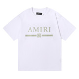 Amiri Classic Green Letter Print T-shirt Couple Casual Short Sleeves