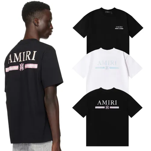 Amiri Fashion Watercolor Printed T-shirt Unisex Casual Loose Short Sleeves