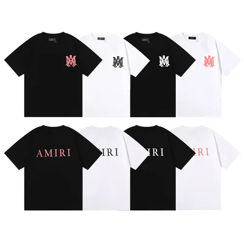 Amiri Classic Letter Print T-shirt Unisex Loose Casual Short Sleeves