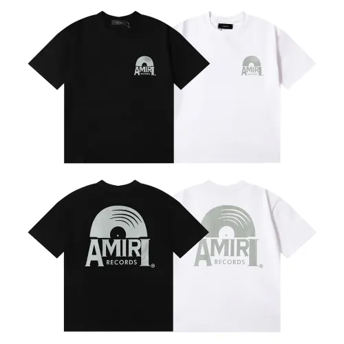 Amiri Records Light Green Printed T-shirt Unisex Classic Casual Short Sleeves