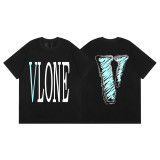 Vlone Fashion Letter Print Short Sleeve Unisex Casual Loose Cotton Solid T-shirt