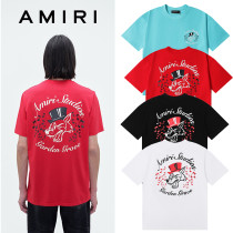 Amiri Mr. Grey Wolf Note Print T-shirt Unisex Classic Casual Short Sleeves