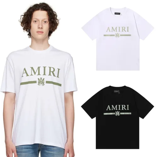 Amiri Classic Green Letter Print T-shirt Couple Casual Short Sleeves