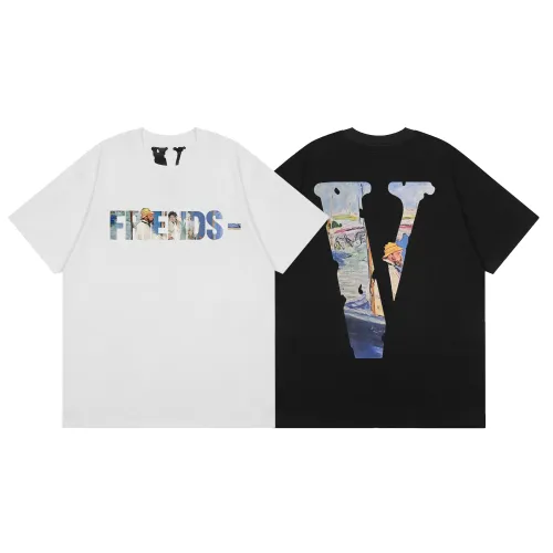 Vlone Fashion Colorful Letter Print T-shirt Unisex Casual Oversized Solid Cotton Tee