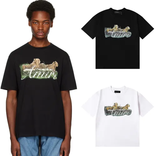 Amiri Fashion Cheetah Print T-shirt Unisex Classic Casual Short Sleeves