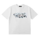Amiri Floral Gray Logo Print Short Sleeves Unisex Cotton Casual T-shirt 