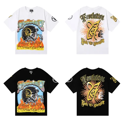 Hellstar Helmet Flash Print T-shirt Unisex High Street Casual Short Sleeves