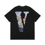 Vlone Fashion Colorful Letter Print T-shirt Unisex Casual Oversized Solid Cotton Tee