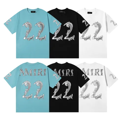 Amiri Fashion 22 Printed T-shirt Unisex Casual Loose Short Sleeves