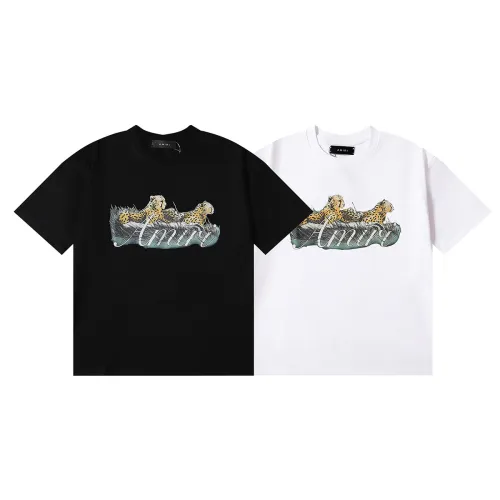 Amiri Fashion Cheetah Print T-shirt Unisex Classic Casual Short Sleeves