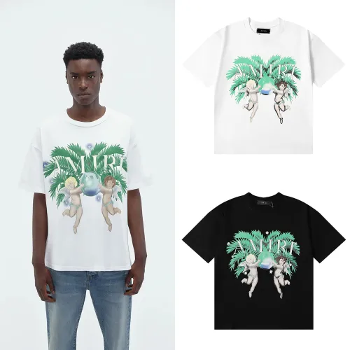 Amiri Airbrush Cherub Printed T-shirt Unisex Casual Loose Short Sleeves