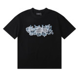 Amiri Floral Gray Logo Print Short Sleeves Unisex Cotton Casual T-shirt 