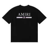 Amiri Fashion Watercolor Printed T-shirt Unisex Casual Loose Short Sleeves