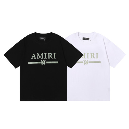 Amiri Classic Green Letter Print T-shirt Couple Casual Short Sleeves