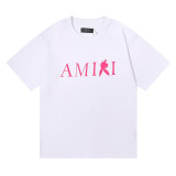 Amiri Inverted Rogue Rabbit Pink Print T-shirt Unisex Loose Casual Short Sleeves