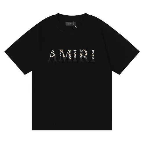 Amiri Leopard Logo Print T-shirt Unisex Cotton Casual Short Sleeves