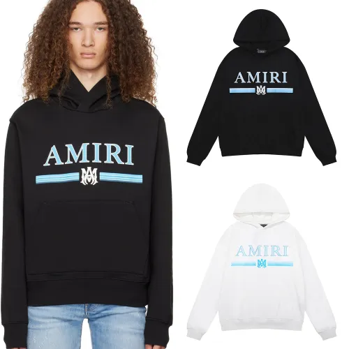 Amiri Blue Classic Logo Print Sweatshirt Unisex Fashion Pullover Hoodies