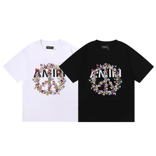 Amiri Love And Peace Butterfly Print T-shirt Unisex Cotton Casual Short Sleeves