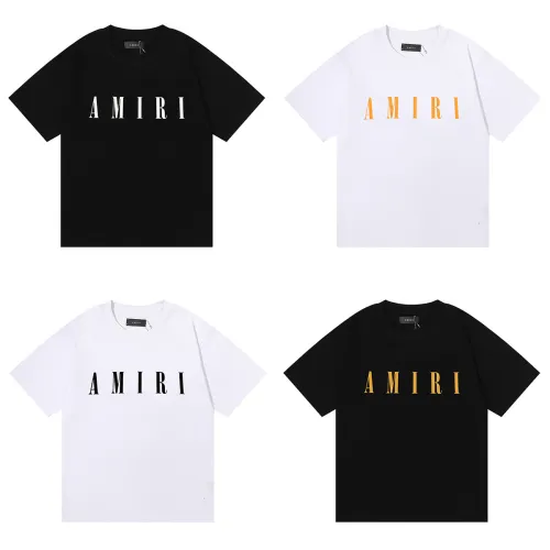 Amiri Classic Letter Print T-shirt Unisex Cotton Casual Short Sleeves