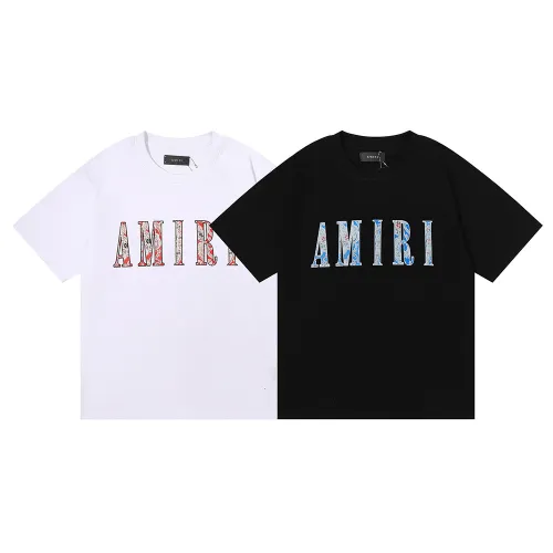 Amiri Fashion Cashew Flower Print T-shirt Unisex Cotton Casual Short Sleeves