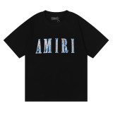 Amiri Fashion Cashew Flower Print T-shirt Unisex Cotton Casual Short Sleeves