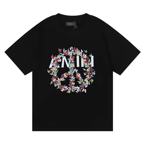 Amiri Love And Peace Butterfly Print T-shirt Unisex Cotton Casual Short Sleeves