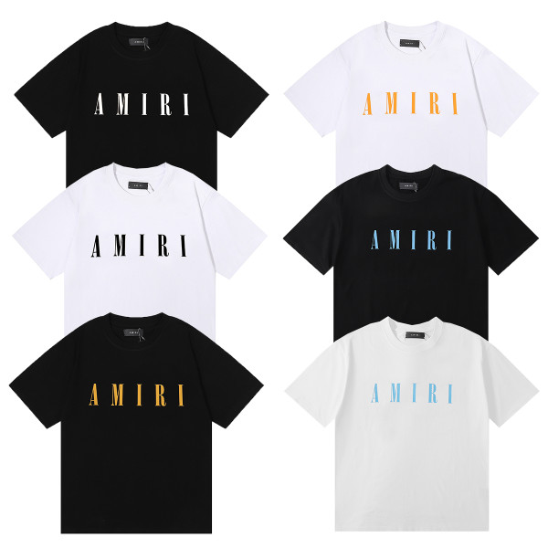 Amiri Classic Letter Print T-shirt Unisex Cotton Casual Short Sleeves