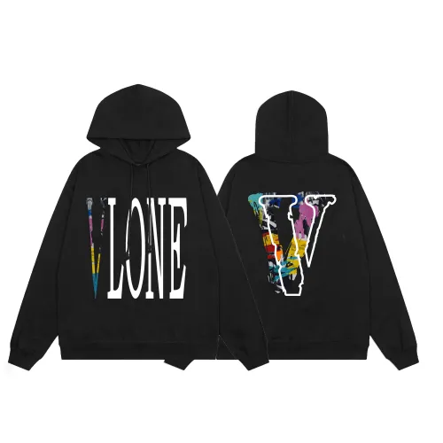 Vlone Logo Print Black Hoodies Unisex Casual Sweatshirts