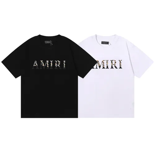 Amiri Leopard Logo Print T-shirt Unisex Cotton Casual Short Sleeves