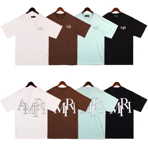 Amiri Fashion Cross Logo Print T-shirt Unisex Cotton Casual Short Sleeves