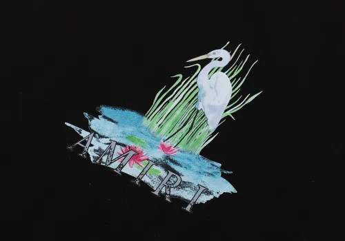 Amiri Double Crane Printing T-shirt Unisex Loose Casual Short Sleeves